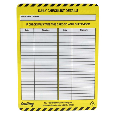 Brady Black on Blue, Green Safety Forklift Tag, English Language, 10 per Pack