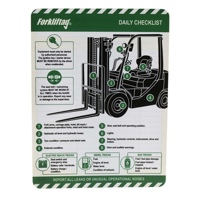 Brady Black on Blue, Green Safety Forklift Tag, English Language, 10 per Pack