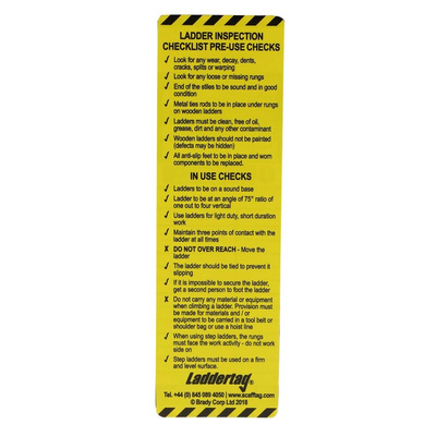 Brady LAD-GB Series Black on Green, White, Yellow Safety Ladder Tag, English Language, 10Each per Pack