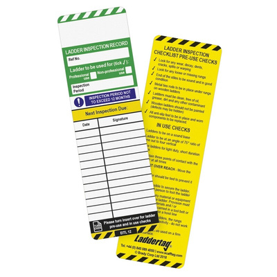 Brady LAD-GB Series Black on Green, White, Yellow Safety Ladder Tag, English Language, 10Each per Pack