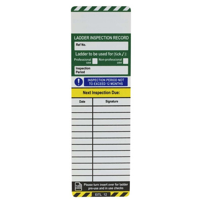 Brady LAD-GB Series Black on Green, White, Yellow Safety Ladder Tag, English Language, 10Each per Pack