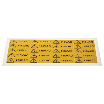 RS PRO Black/Yellow Vinyl Safety Labels, 115V AC-Text 20 mm x 60mm