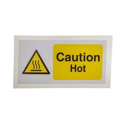 RS PRO Black/White/Yellow Vinyl Safety Labels, Caution Hot-Text 100 mm x 200mm