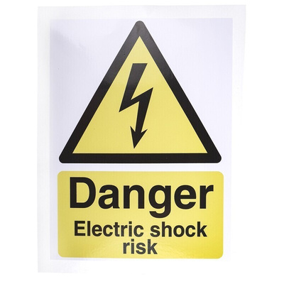 RS PRO Black/White/Yellow Vinyl Safety Labels, Danger Electric Shock Risk-Text 200 mm x 150mm