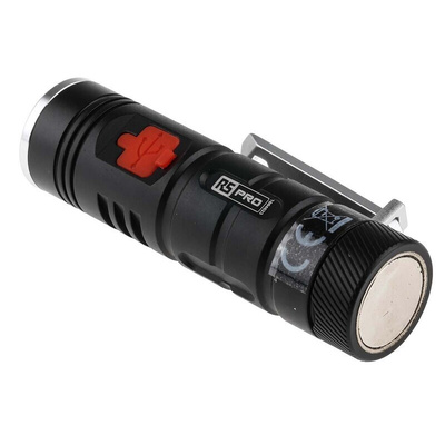 RS PRO LED Pocket Torch Black - Rechargeable 600 lm, 94.5 mm