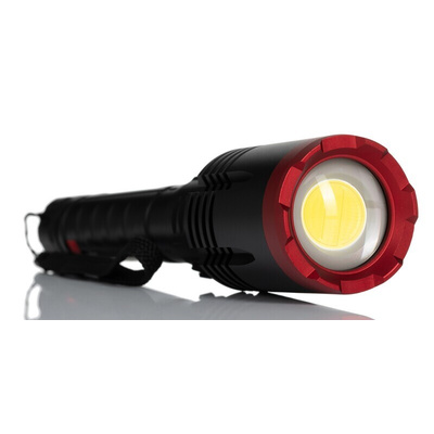 RS PRO LED Torch Black, Red - Rechargeable 6000 lm, 266 mm