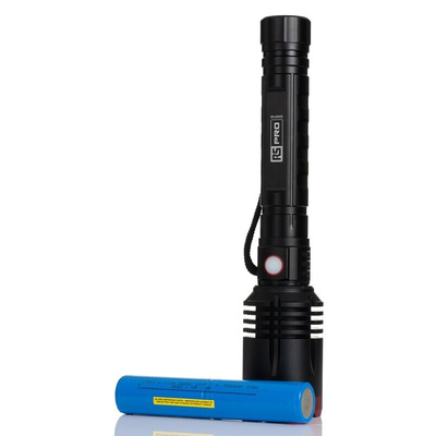 RS PRO LED Torch Black, Red - Rechargeable 6000 lm, 266 mm