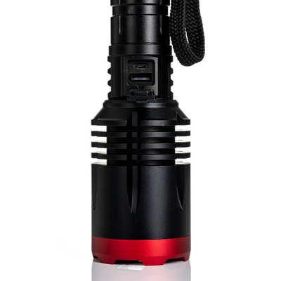 RS PRO LED Torch Black, Red - Rechargeable 6000 lm, 266 mm