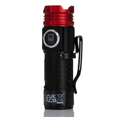 RS PRO LED Torch Black, Red - Rechargeable 600 lm, 74 mm
