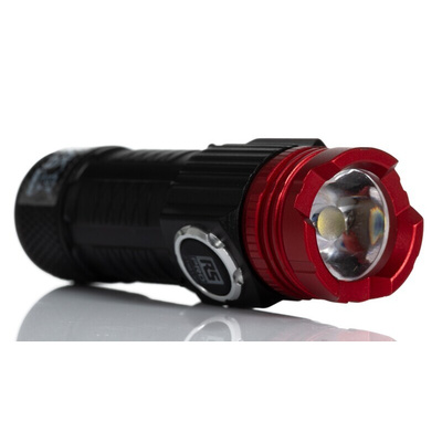 RS PRO LED Torch Black, Red - Rechargeable 600 lm, 74 mm