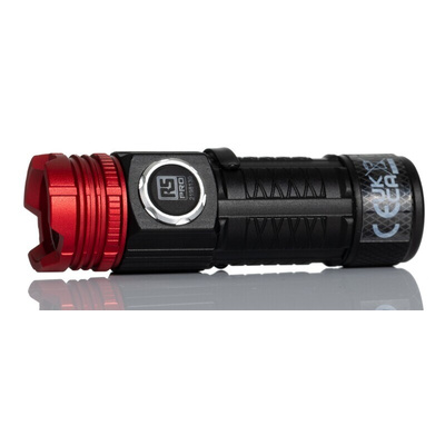 RS PRO LED Torch Black, Red - Rechargeable 600 lm, 74 mm
