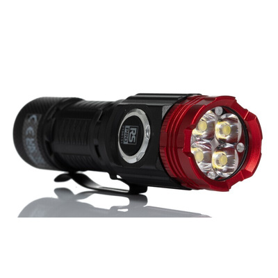 RS PRO LED Torch Black, Red - Rechargeable 1500 lm, 105 mm