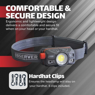 Observer Tools LED Head Torch For Hard Hats 450 lm, 150 m Range