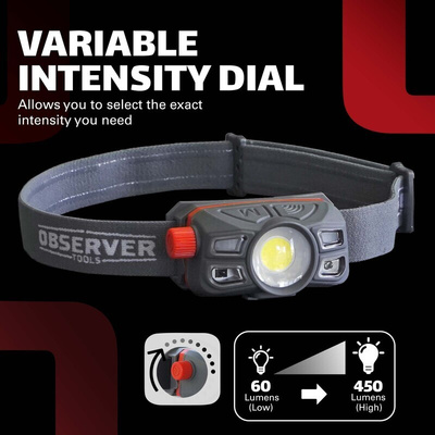 Observer Tools LED Head Torch For Hard Hats 450 lm, 150 m Range