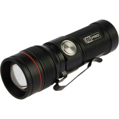 RS PRO LED Pocket Torch Black - Rechargeable 300 lm, 93 mm