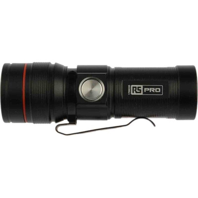 RS PRO LED Pocket Torch Black - Rechargeable 300 lm, 93 mm