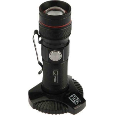RS PRO LED Pocket Torch Black - Rechargeable 300 lm, 93 mm