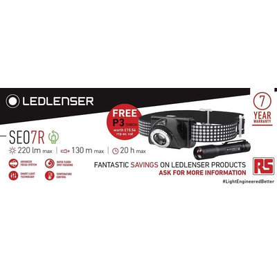 LEDLENSER LED Head Torch 25 lm, 220 lm, 60 m, 130 m Range