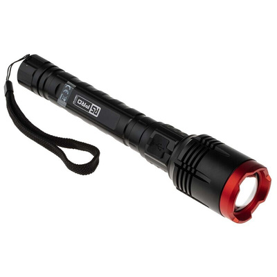 RS PRO F22R LED Torch Black, Red - Rechargeable 3200 lm, 242 mm