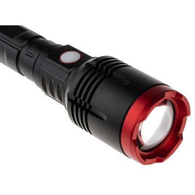 RS PRO F22R LED Torch Black, Red - Rechargeable 3200 lm, 242 mm