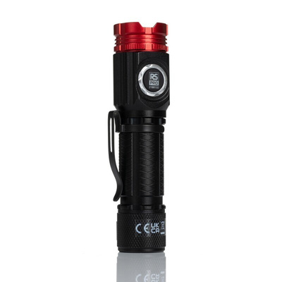 RS PRO LED Torch Black, Red - Rechargeable 1800 lm, 120 mm