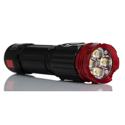 RS PRO LED Torch Black, Red - Rechargeable 1800 lm, 120 mm