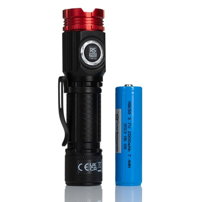 RS PRO LED Torch Black, Red - Rechargeable 1800 lm, 120 mm