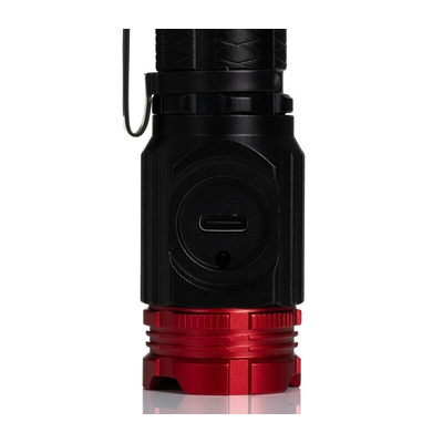 RS PRO LED Torch Black, Red - Rechargeable 1800 lm, 120 mm