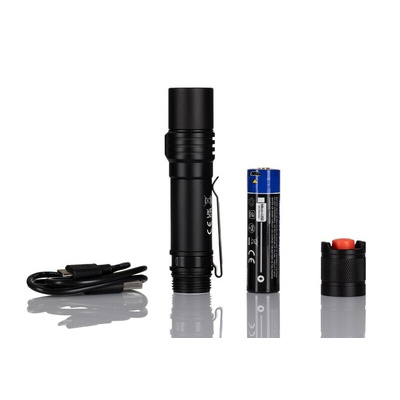 RS PRO LED Torch Black - Rechargeable 1200 lm