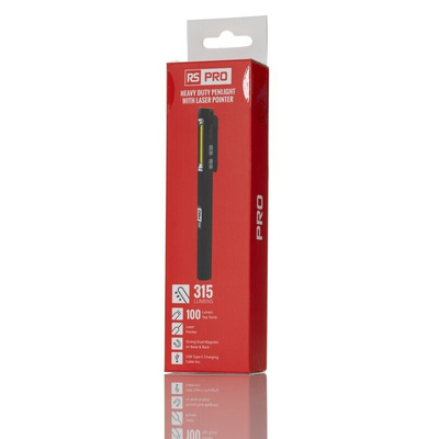 RS PRO LED Pen Torch Black - Rechargeable 315 lm, 170 mm