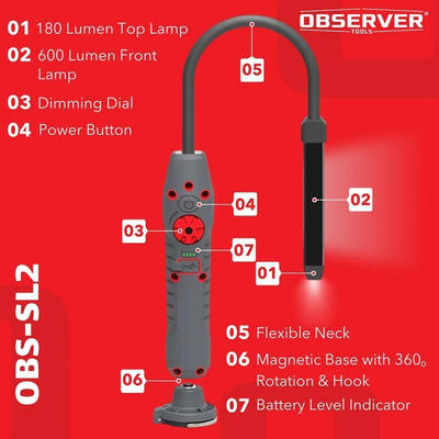 Observer Tools LED, Inspection Lamp, Flexible Arm, 600 Lumens, IP54