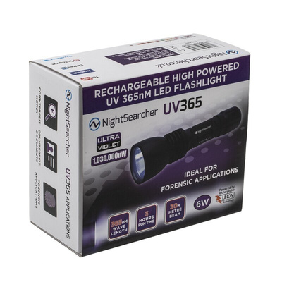 Nightsearcher UV365 UV LED Keyring Torch Black - Rechargeable, 153 mm