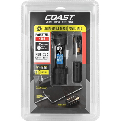 Coast Polysteel 400R LED Torch - Rechargeable 300 lm, 146 mm