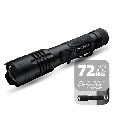Observer Tools FL1000 LED Torch Black - Rechargeable 1200 lm, 174 mm