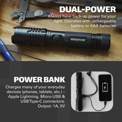 Observer Tools FL1000-B LED Torch Blue - Rechargeable 1200 lm, 174 mm