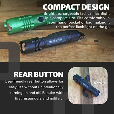 Observer Tools OBS-FL2 LED Pocket LED Torch Black - Rechargeable 1000 lm, 135 mm