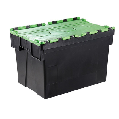 RS PRO 77L Green PP Attached Lid Container, 600mm x 400mm x 400mm