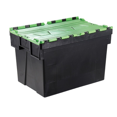 RS PRO 65L Green PP Attached Lid Container, 600mm x 400mm x 365mm