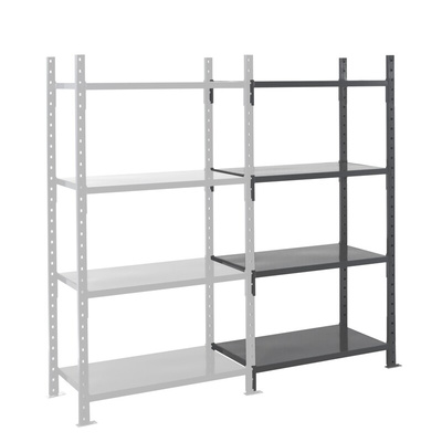 Manorga RAL 7024 4 Shelf Sheet Steel Modular Shelving Extension Bay, 2000mm x 1010mm, 600mm, 500kg Load