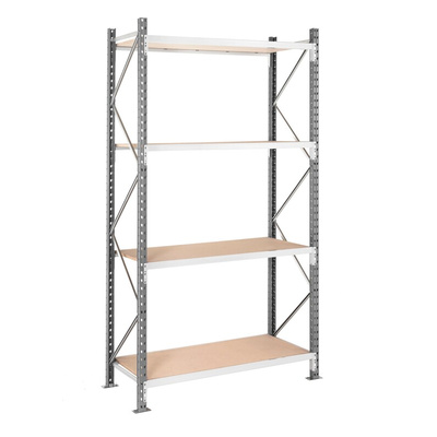 Manorga RAL 7035 Light Grey 4 Shelf Chipboard, Galvanised Steel Modular Shelving Starter Bay, 2500mm x 1500mm, 800mm,