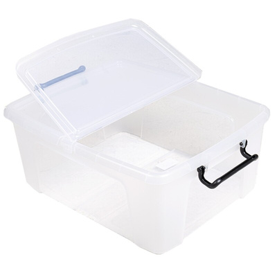 RS PRO 24L Transparent Polymer Medium Storage Box, 190mm x 395mm x 500mm
