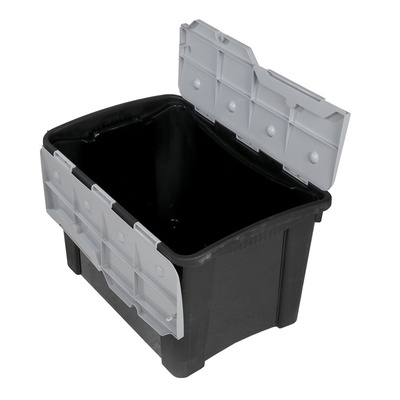 RS PRO 60L Black, Grey PP Large Storage Box, 385mm x 595mm x 412mm