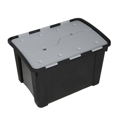 RS PRO 60L Black, Grey PP Large Storage Box, 385mm x 595mm x 412mm