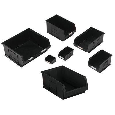 RS PRO PP Storage Bin, 132mm x 205mm, Black