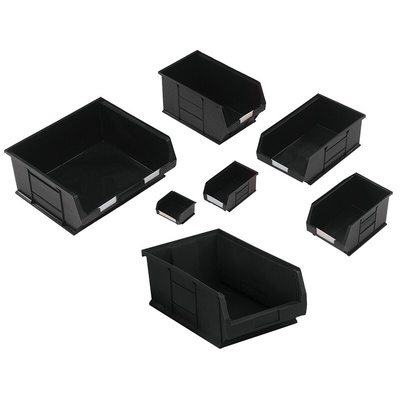 RS PRO PP Storage Bin, 200mm x 310mm, Black