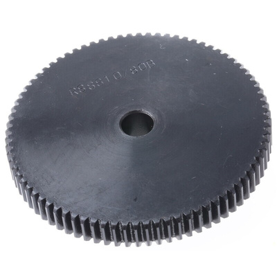 RS PRO Steel 80 Teeth Spur Gear, 1 Module, 10mm Bore Diam, 80mm Pitch Diam, 40mm Hub Diam