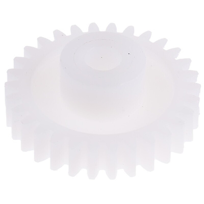 RS PRO POM 30 Teeth Spur Gear, 1 Module, 6mm Bore Diam, 30mm Pitch Diam, 14mm Hub Diam