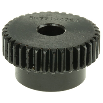 RS PRO Steel 36 Teeth Spur Gear, 1 Module, 10mm Bore Diam, 36mm Pitch Diam, 28mm Hub Diam