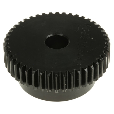 RS PRO Steel 44 Teeth Spur Gear, 1 Module, 10mm Bore Diam, 44mm Pitch Diam, 35mm Hub Diam
