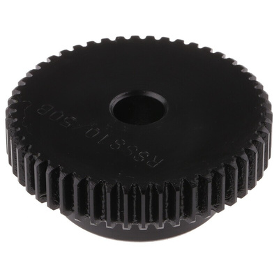 RS PRO Steel 50 Teeth Spur Gear, 1 Module, 10mm Bore Diam, 50mm Pitch Diam, 35mm Hub Diam